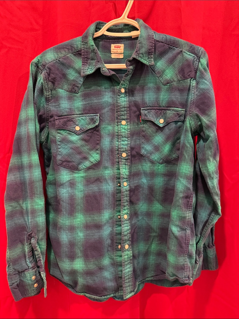 Levi's Men’s Green and Blue Plaid Western Button-Down Shirt